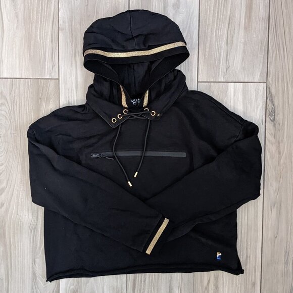 Penguin Crop, Roll Hem, Gold Trim, Heavy Hoodie - Picture 1 of 5